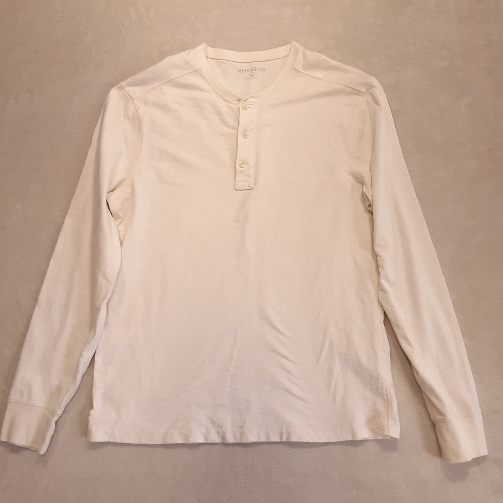 J.Crew Mercantile Mens Soft Cotton Henley Shirt Sz.Large Beige Long Sleeve